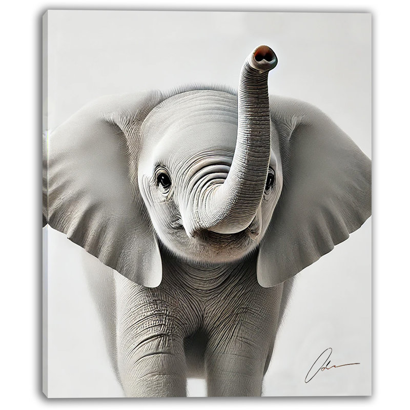 «Playful Baby Elephant», art mural sur toile tendue, H 16 po x l 12 po