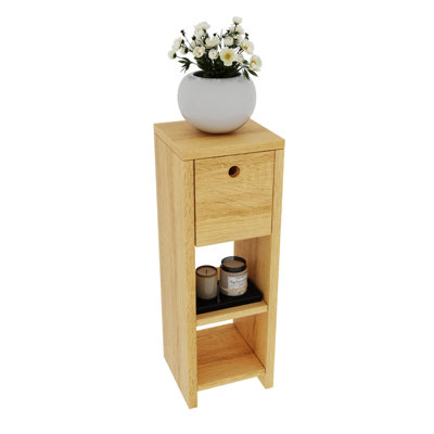 Vihafa 7.9" W Narrow Nightstand With 1 Drawer & 2 Shelf, Wooden Bedside Table For Bedroom, Storage End Table With Open Cubby For Office & Small Space, Easy Assembly (Natural)