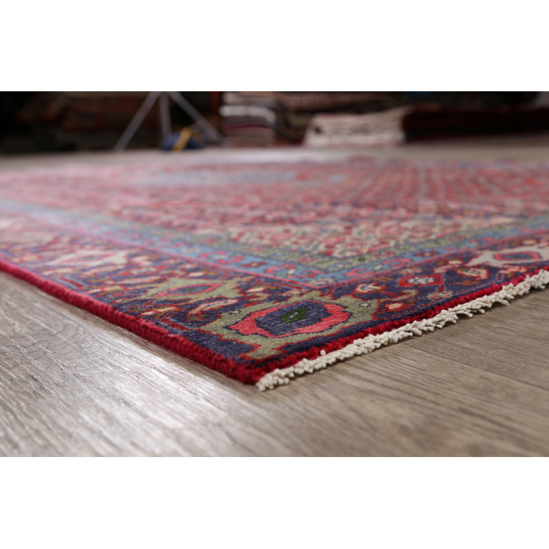 Tapis unique en laine noué à la main rouge et bleu Ardebil des années 1980 de 5 pi 10 po x 9 pi 10 po Onycha