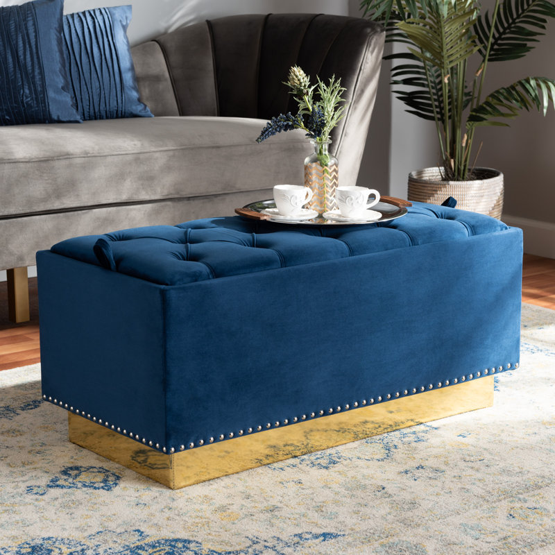 Eldora Velvet Ottoman, Navy Blue Velvet