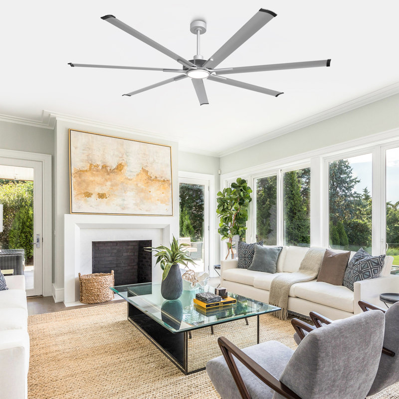 7-Blade Ceiling Fan with LED Light, 84", Silver