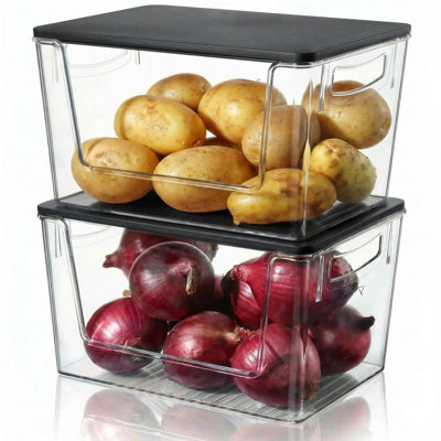 Pantry Organizers Onion Potato Storage Bins,2 PACK Clear Organizer Bins for Pantry, Under Sink, Kitchen, Countertop, Bathroom Organization and Storage