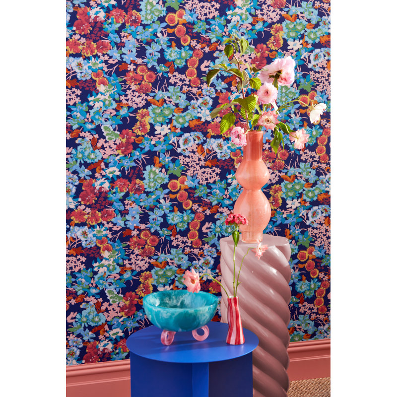 Wildflower Meadow Wallpaper, Lapis/Carnelian/Aquamarine