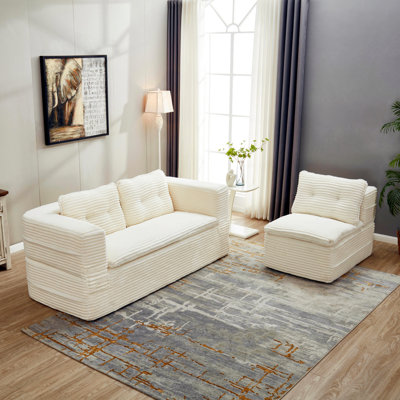 Très grand lit de 80 pouces, canapé-lit modulaire multifonctionnel avec méridienne séparée et jeté fonctionnel, canapé-lit convertible, beige