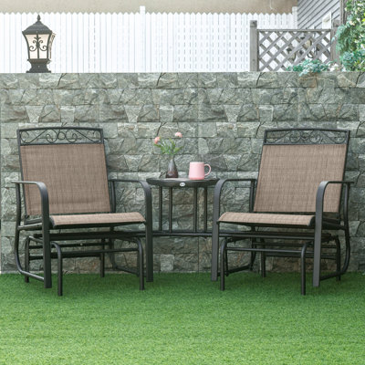 Fauteuil oscillant d'extérieur Outsunny avec table basse, chaise berçante de patio à 2 places avec balançoire respirante pour la cour, le jardin et le porche, brun