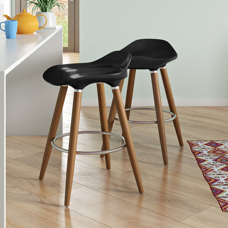 Trisha Counter Stool with Metal Frame, Natural/Black