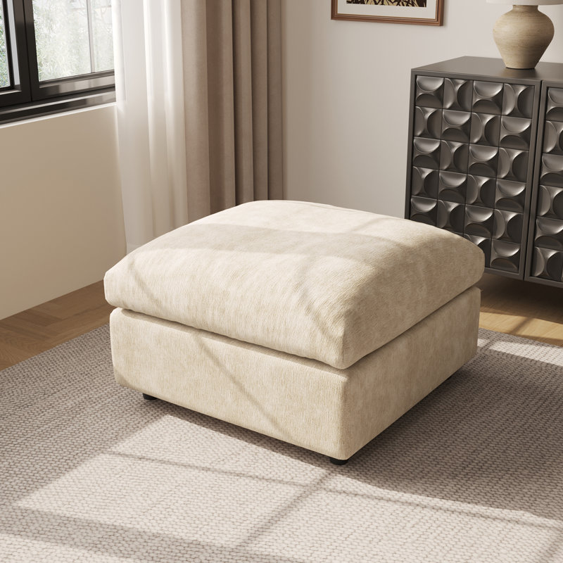 Kessi 33.5" Upholstered Ottoman, Kakhi