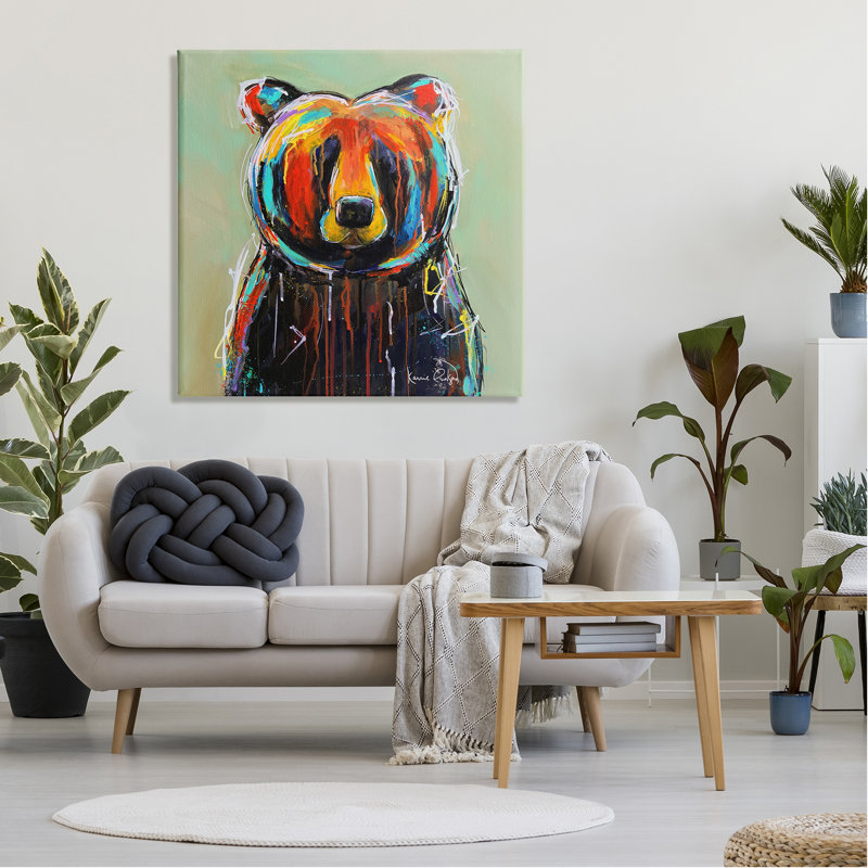 «Abstract Urban Bear Graffiti» par Karrie Evenson - peinture sur toile tendue, H 36 po x l 36 po x P 1,5 po
