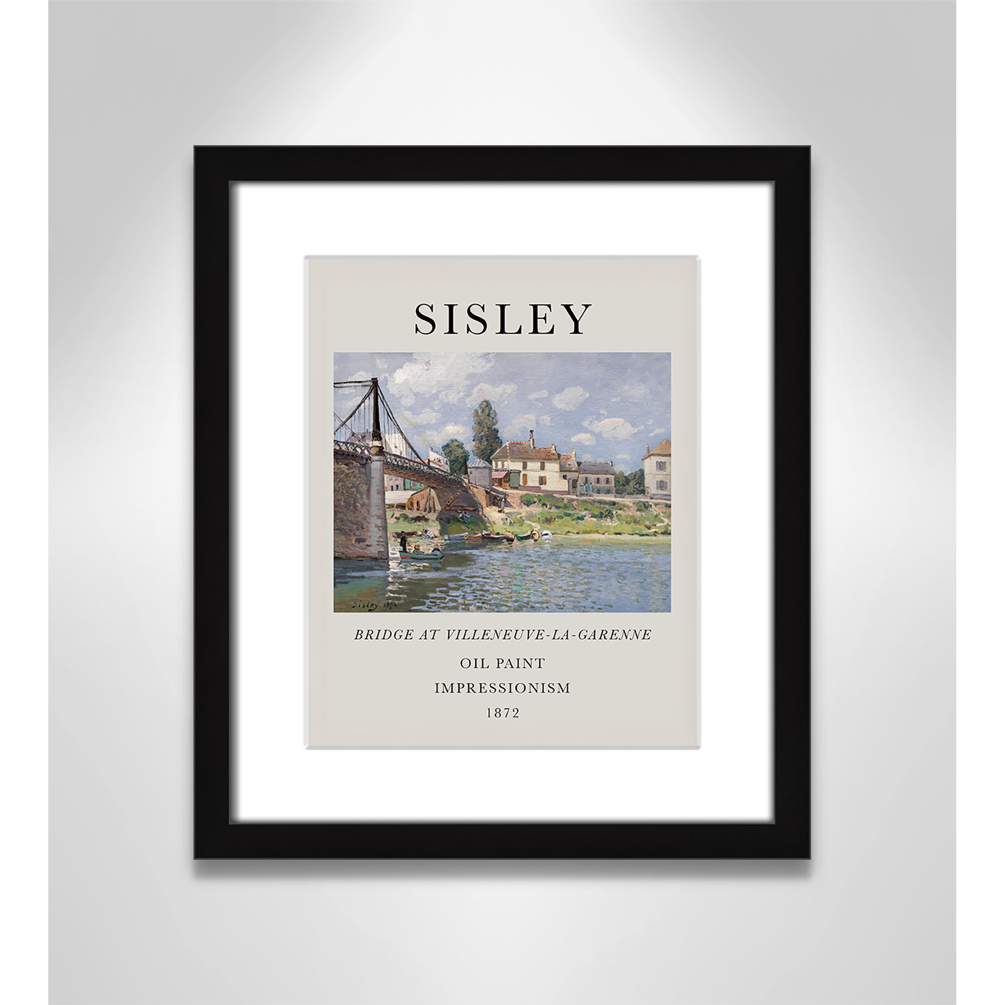 Old Masters Collection " The Bridge At Villeneuve " by Alfred Sisley, Black Single Picture Frame, Yes