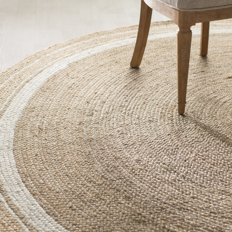 Ankita Bordered Jute Area Rug, Round 4'