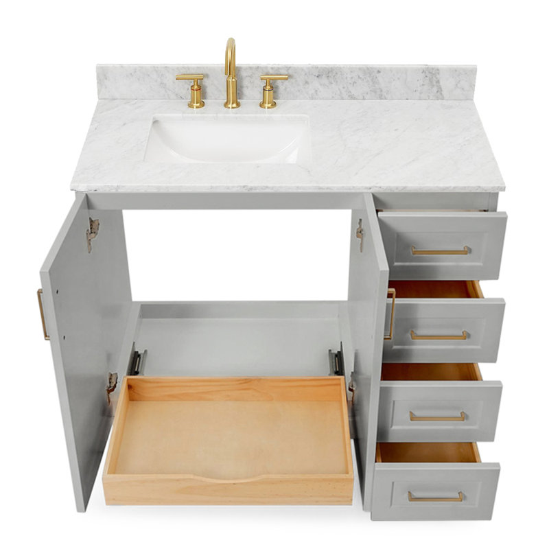 ARIEL TAYLOR 43 IN LEFT OFFSET SINGLE RECTANGLE SINK VANITY, Left , Rectangle, Gray