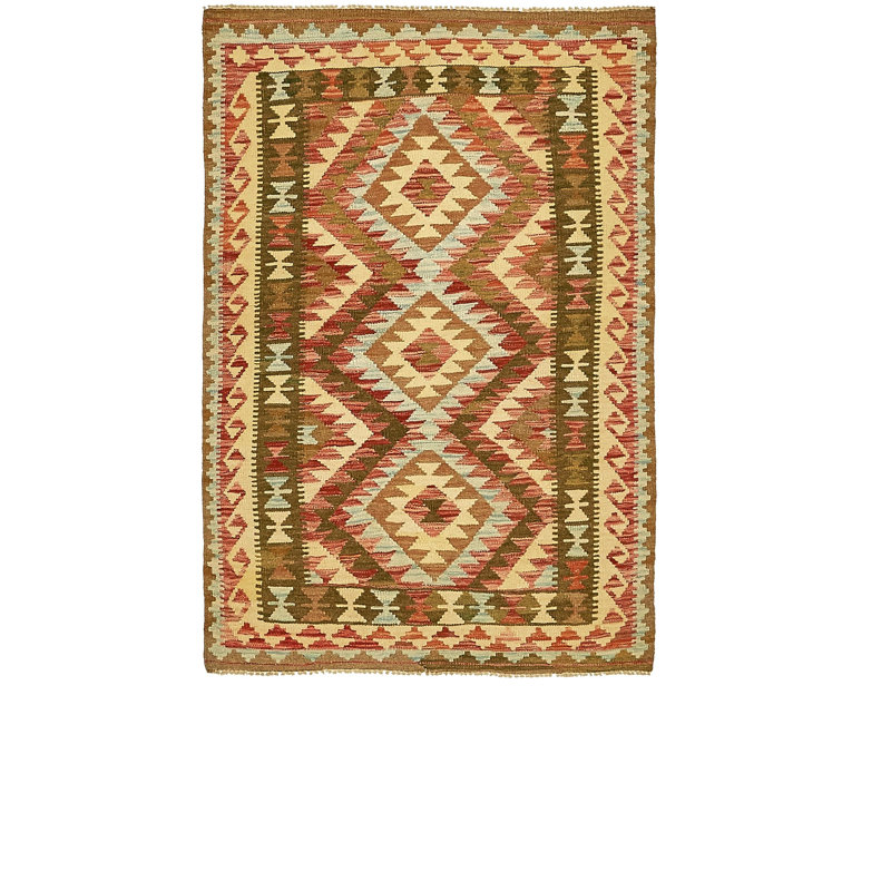 Tapis de zone en laine vert/beige/rouge 3 pi 3 po x 4 pi 10 po one-of-kind à la main noué la Doorfield