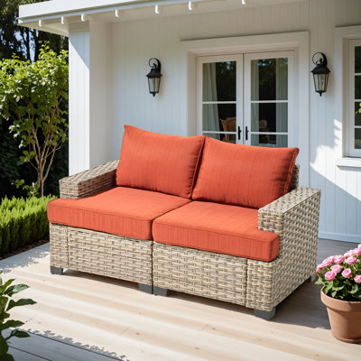 Wahkon Outdoor Patio Sofa Wicker Modular Sectional Set With Cushions