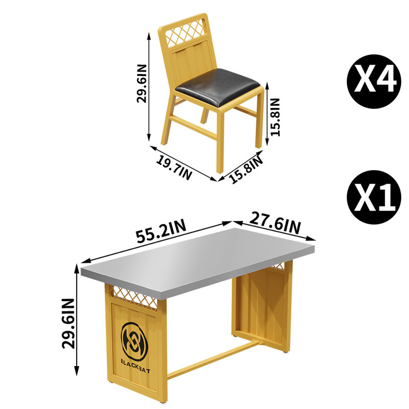 Kashlyn Trestle Dining Set, Yellow, Yellow, 29.6"H x 55.2"L x 27.6"W