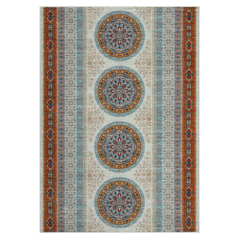 Vintage Machine Washable Oriental Accent Rugs, Non-Slip Traditional Floor Mat, Stain-Resistant Low Pile Indoor Carpet for Living Room