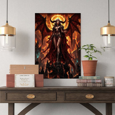 Canvas Wall Art Demon Queen With Wings And Crown In Hell Fire Art Vintage Poster Print Home Decor