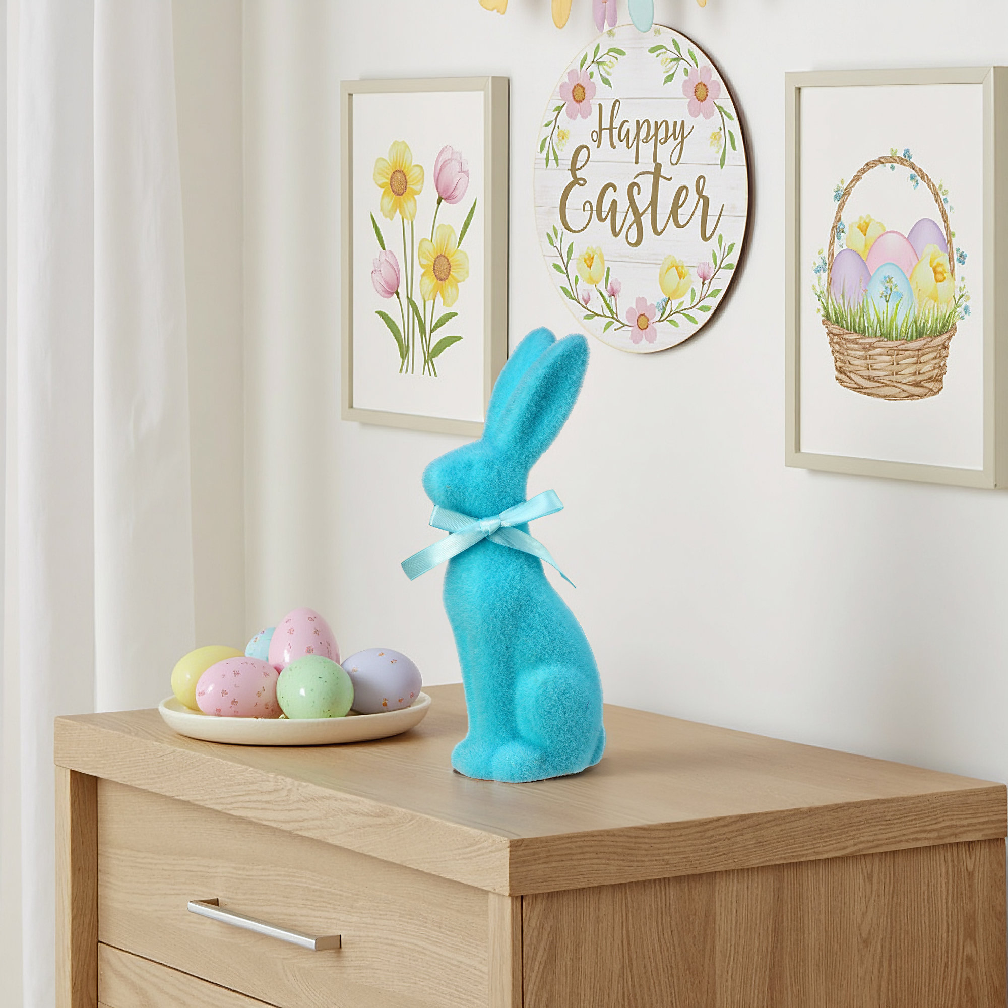 Terracotta Flocked Bunny 9.25", Blue