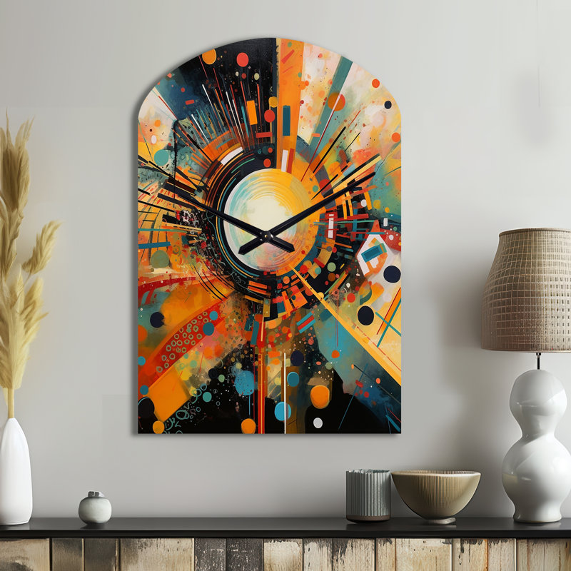 Horloge murale orange géométrique rétro IV - impression géométrique asymétrique, Moyenne