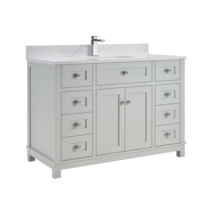 48" Solid Wood Sink Vanity With 1' Artificial Stone Top, Silver Strand, Polished Chrome