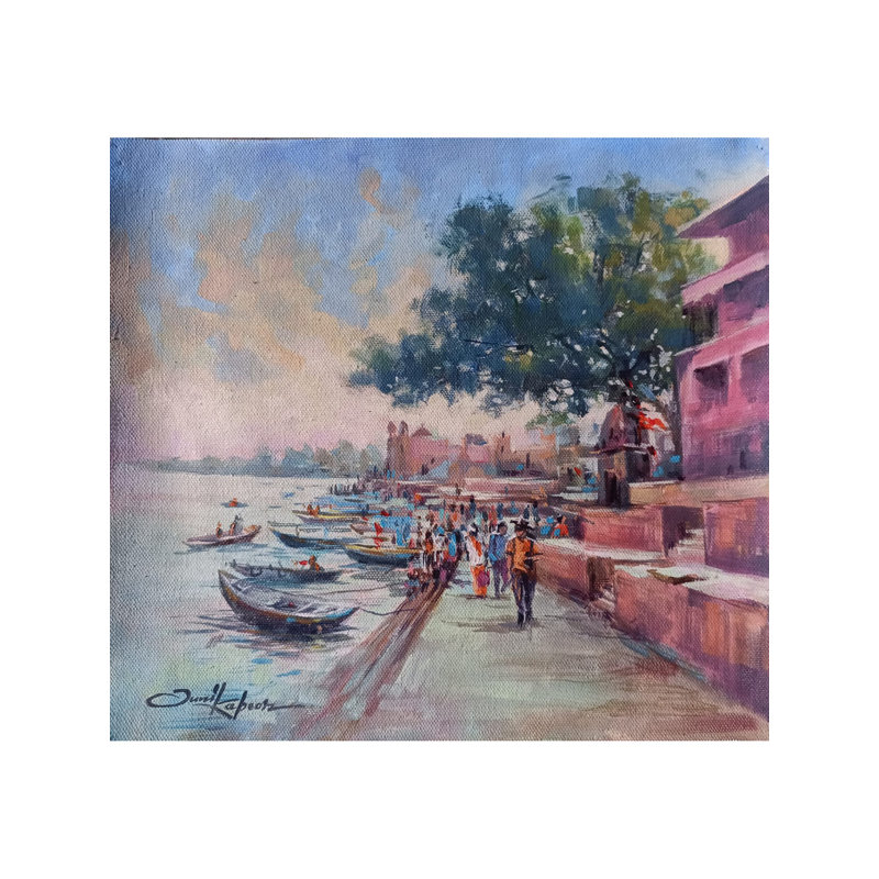 Le bord de Banaras Ghat | Acrylique sur toile | Par Sunil Kapoor