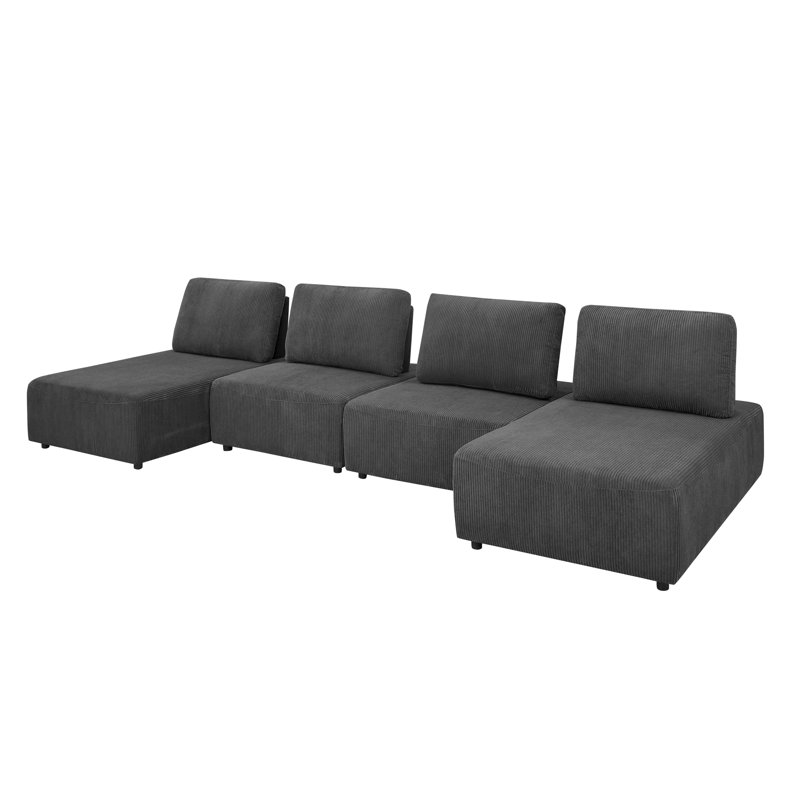 Canapé modulaire 5 pièces Gabbey, Velours côtelé gris foncé, H 35,5 po x l 156 po x P 66,5 po