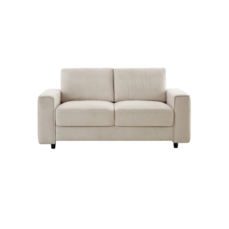 Canapé moderne 2 places en velours côtelé beige, confort en toutes saisons, pieds noirs, convient à différents styles de décoration intérieure, style minimaliste et sans plis, confortable toute l'année, idéal pour divers espaces, y compris les bureaux.