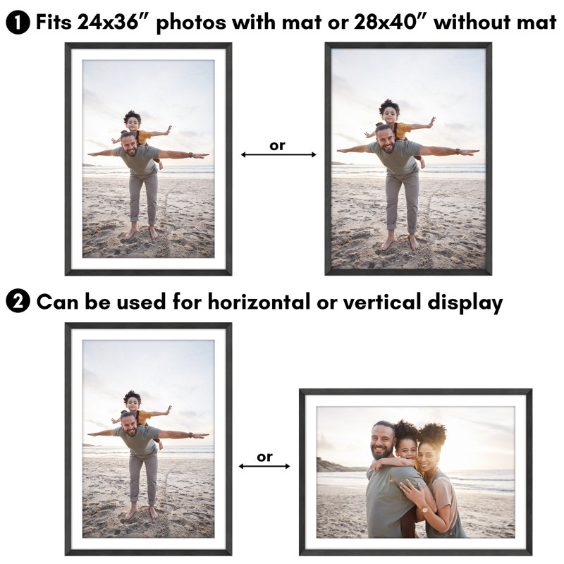 Black Wide Molding Picture Frame with Mat 28x40
