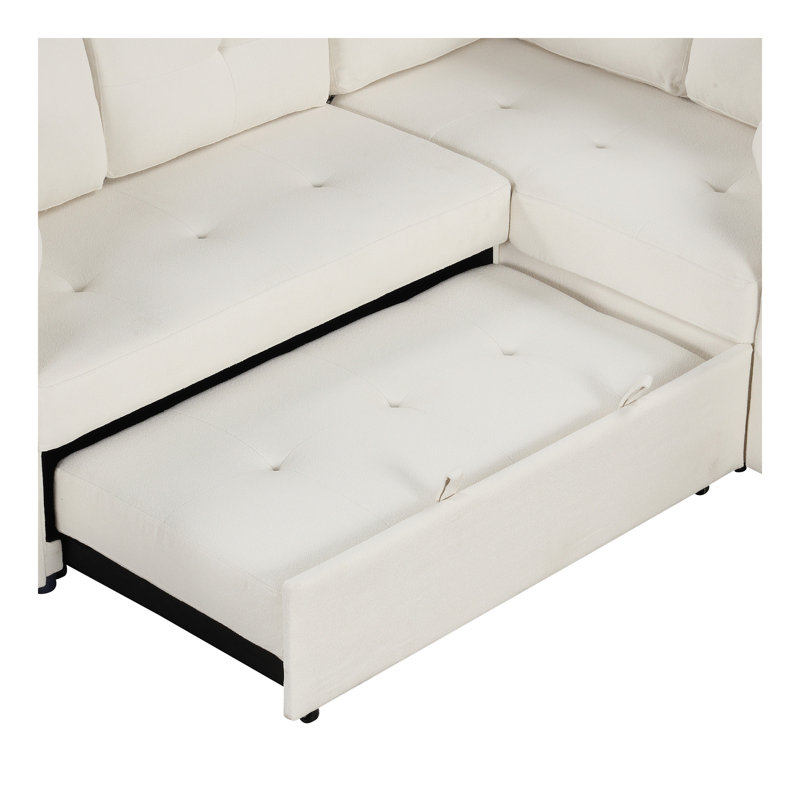 Canapé-lit coulissant en L avec roulettes, ports USB, prises de courant pour le salon, beige