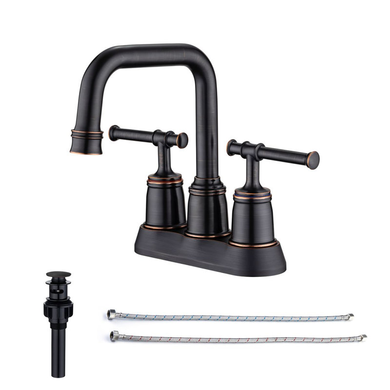 Robinet de salle de bain central à 2 poignées avec drain N3008H, Bronze frotté à l'huile