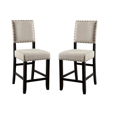 Rustic Charm Beige Linen Like Fabric 2Pcs Counter Height Chairs Dining Room Furniture Nailhead Trim Antique Black Bold Distressed Details Wood -  Red Barrel StudioÂ®, 0D4B2F8F4FAB43678630FE87CD4DE59A