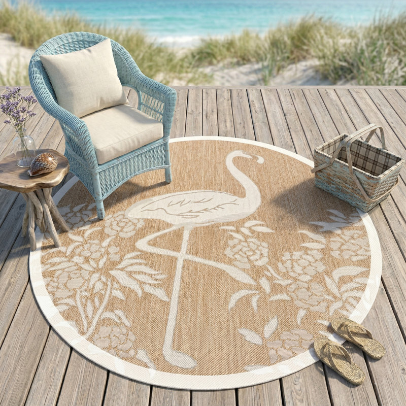 Brennen Beige Power Loomed Indoor/Outdoor Area Rug, Round 5'3"