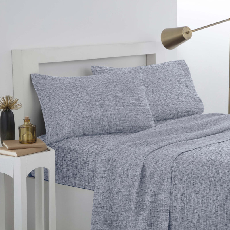 Crosshatch Microfiber, King Sheet Set with 2 Pillowcases, Blue
