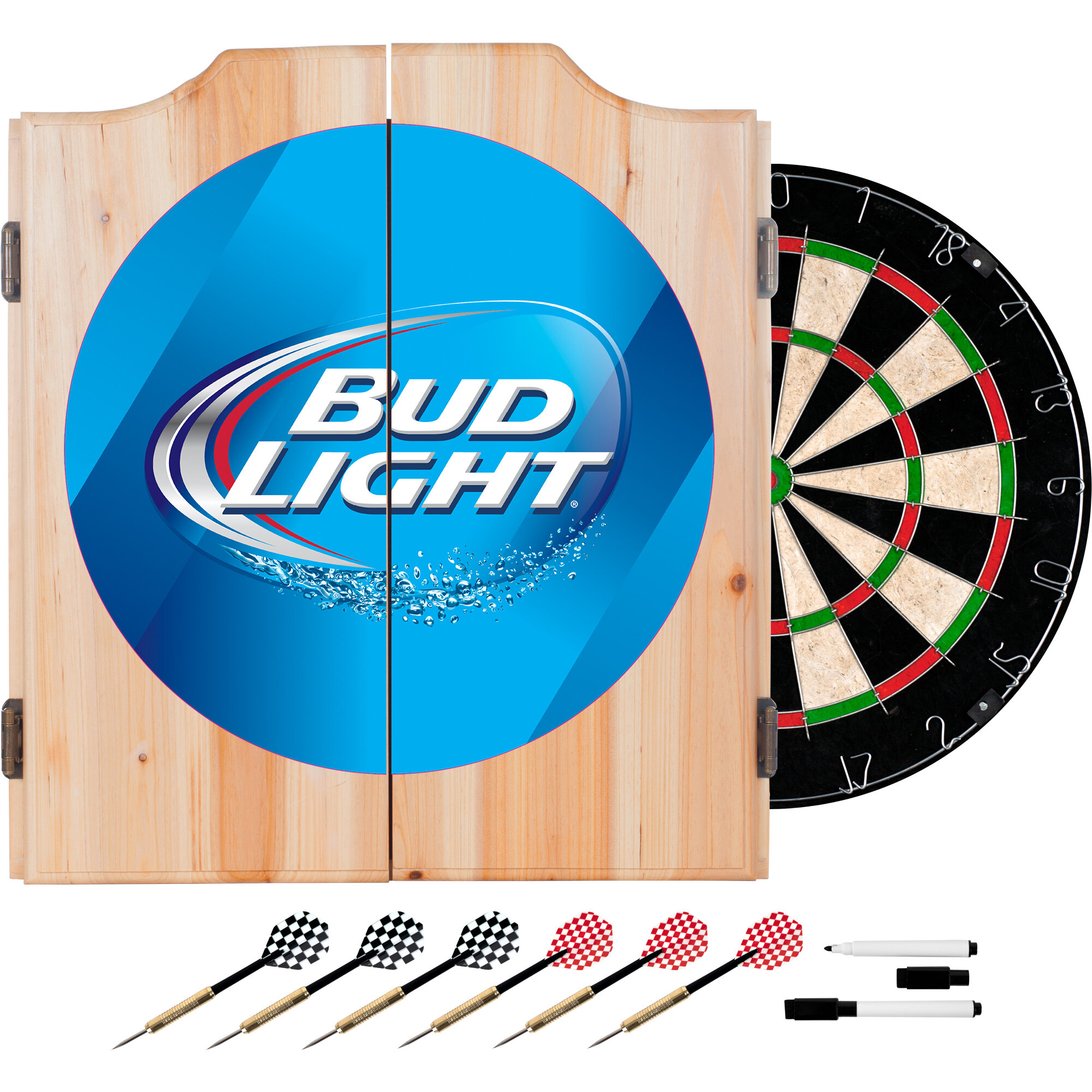 Bud Light Trademark Global Bristle Dartboard And Cabinet Set (Darts  Included)