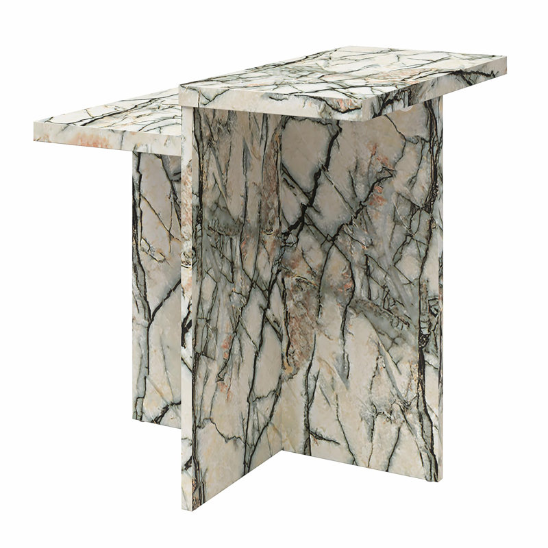 Brielle 24'' Tall Abstract End Table, Onyx Faux Marble