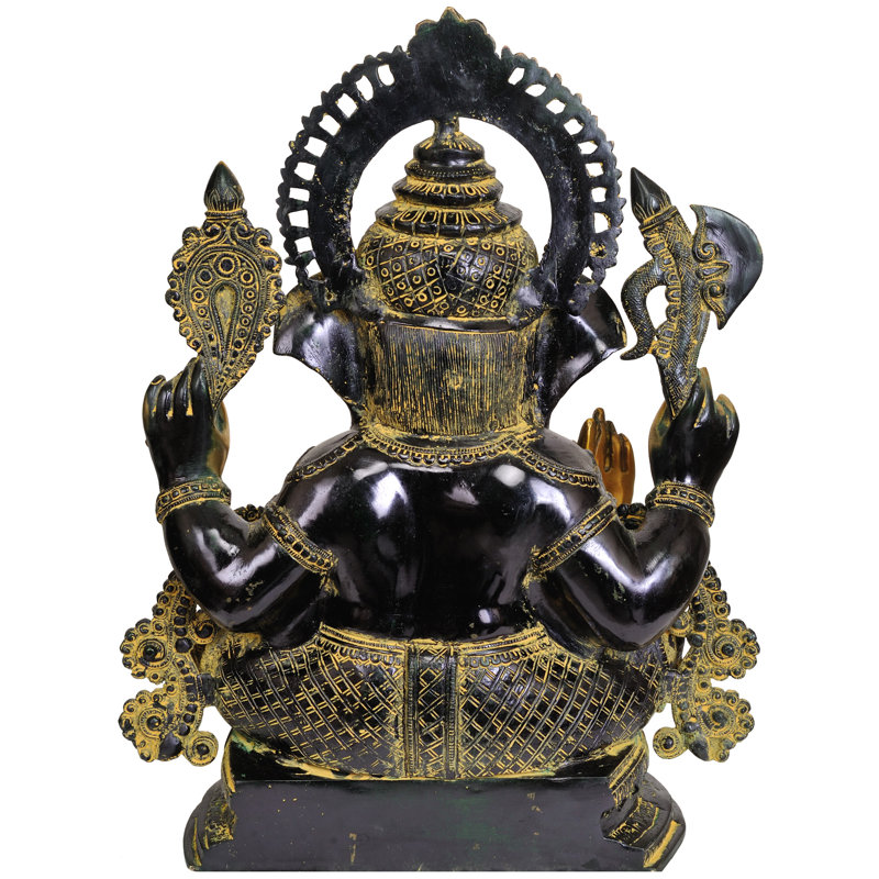 Figurine Ashirwad Ganesha, Noir et or