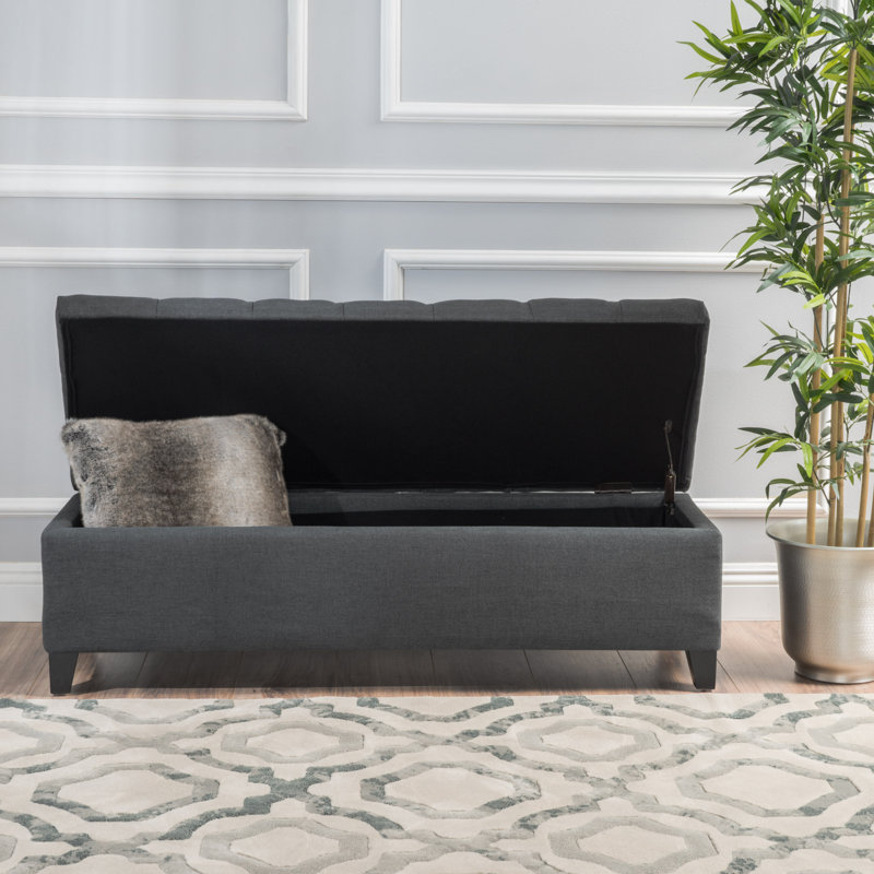 Banc de rangement en tissu Amalfi, Polyester gris foncé, 17" H x 51" W x 17.5" D