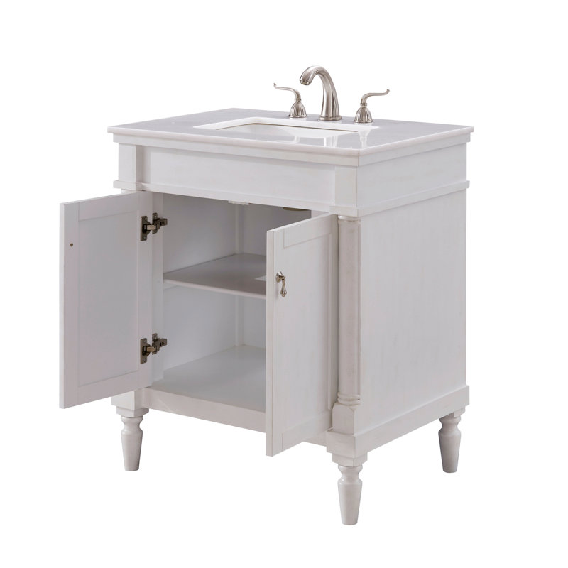 Lexington 30'' Single Bathroom Vanity with Engineered Marble Top, Antique White