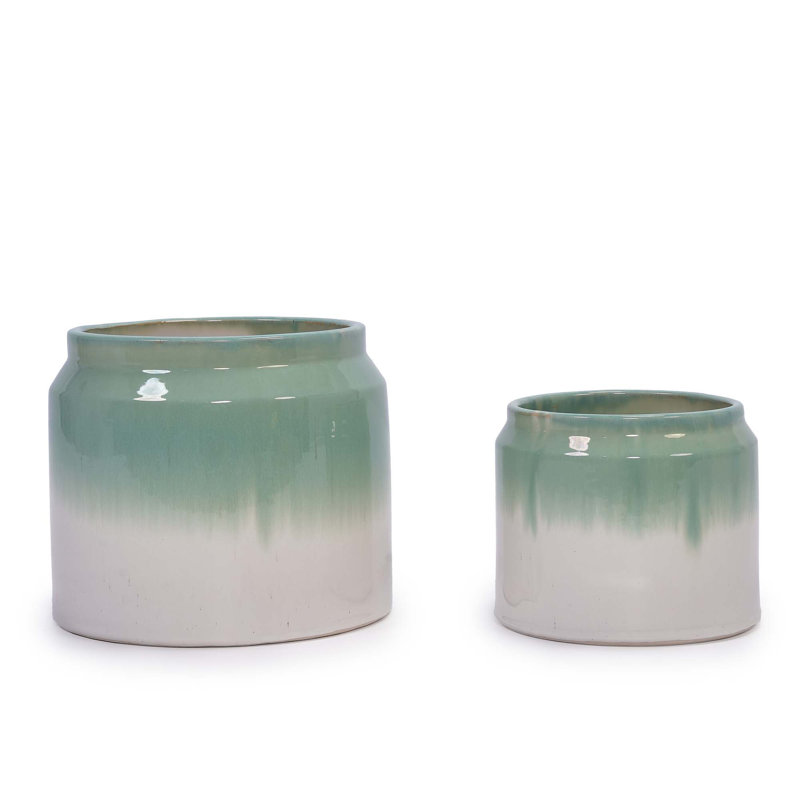 High-quality ceramic flower pots, White/Green