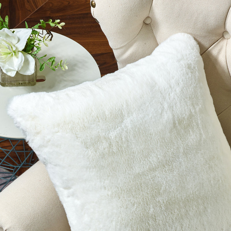 Heavy Faux Fur Throw Pillow Cover, Bright White, 20' H x 20' W