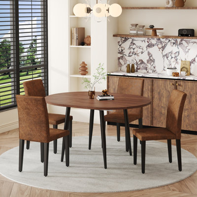 42-54'' Extendable Dining Table Set With Comfortable Upholstered Dining Chairs