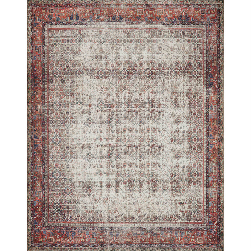Tapis ivoire / rouge Sim Sim, Rectangle 3 pi 6 po x 5 pi 6 po