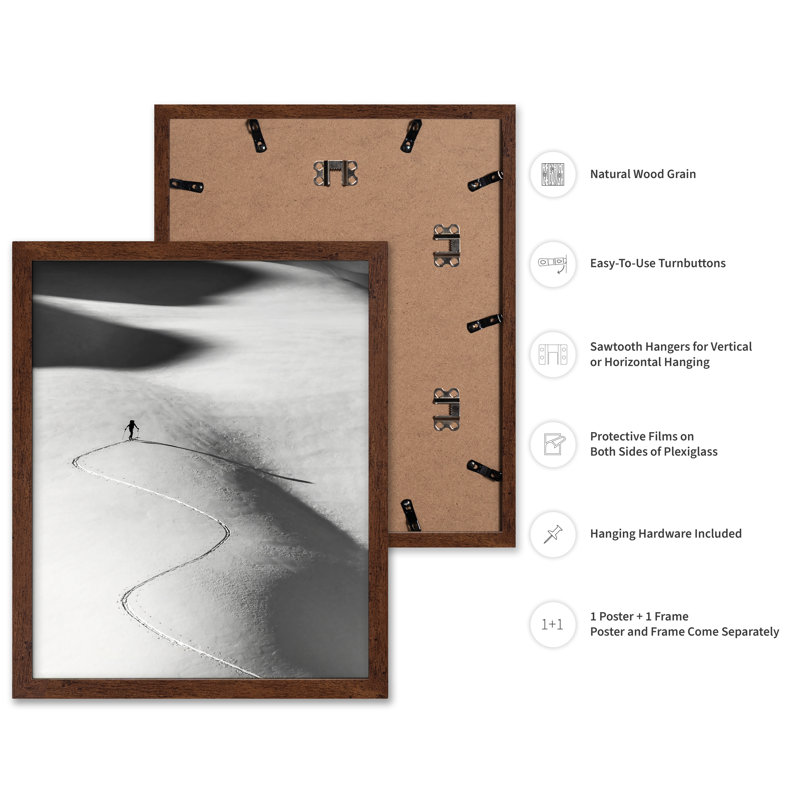 Hiver, neige, ski, Poster, 16"H x 20"W, Brown Framed
