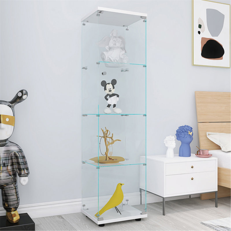 Vitrine en verre avec 4 portes et 4 tablettes, Blanc