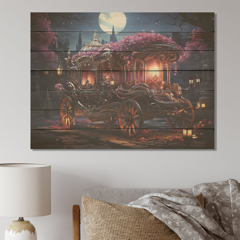 Motif floral de princesse - vieux chariot américain sur bois, H 34 po x l 44 po x P 0,78 po