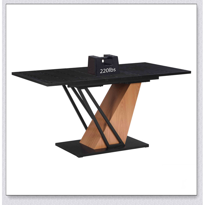 61.81 (46.46) inch Extendable Dining Table, Modern Geometric Rectangular Table with Sturdy Metal Frame and MDF base