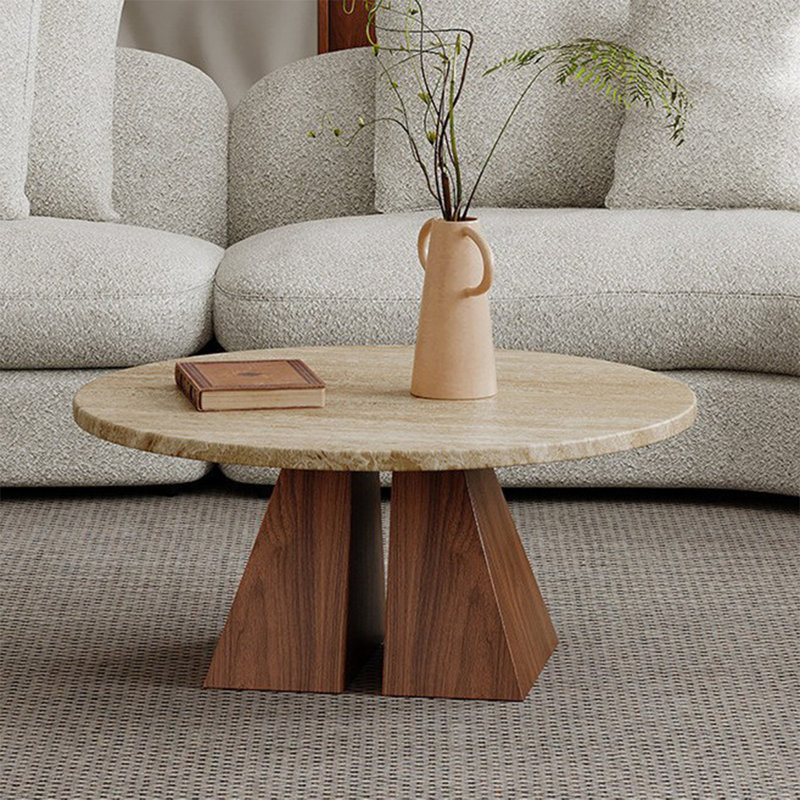 Image de couleur pierre et table basse ronde unie, 13.78" H x 31.5" L x 31.5" W