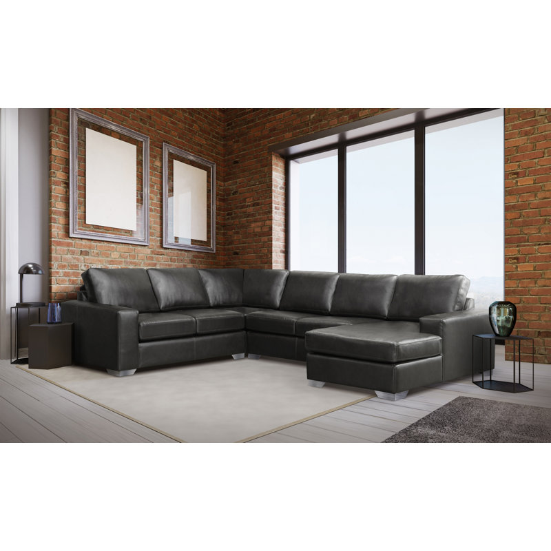 Crooke Upholstered U-Shaped Sectional Left Hand Facing, Gray Genuine Leather