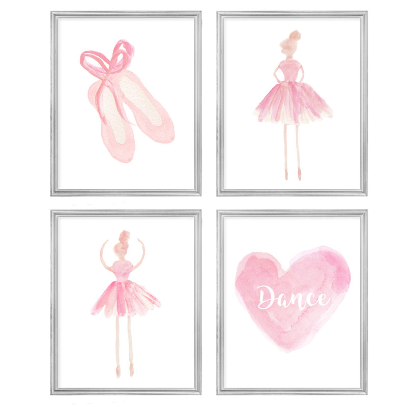 Ballet Gallery Wall, 4-Piece Paper Prints, Pale Pink