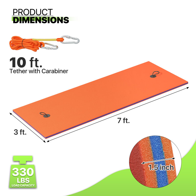 Orange 7' x 3' Tear-Resistant XPE Foam Floating Mat
