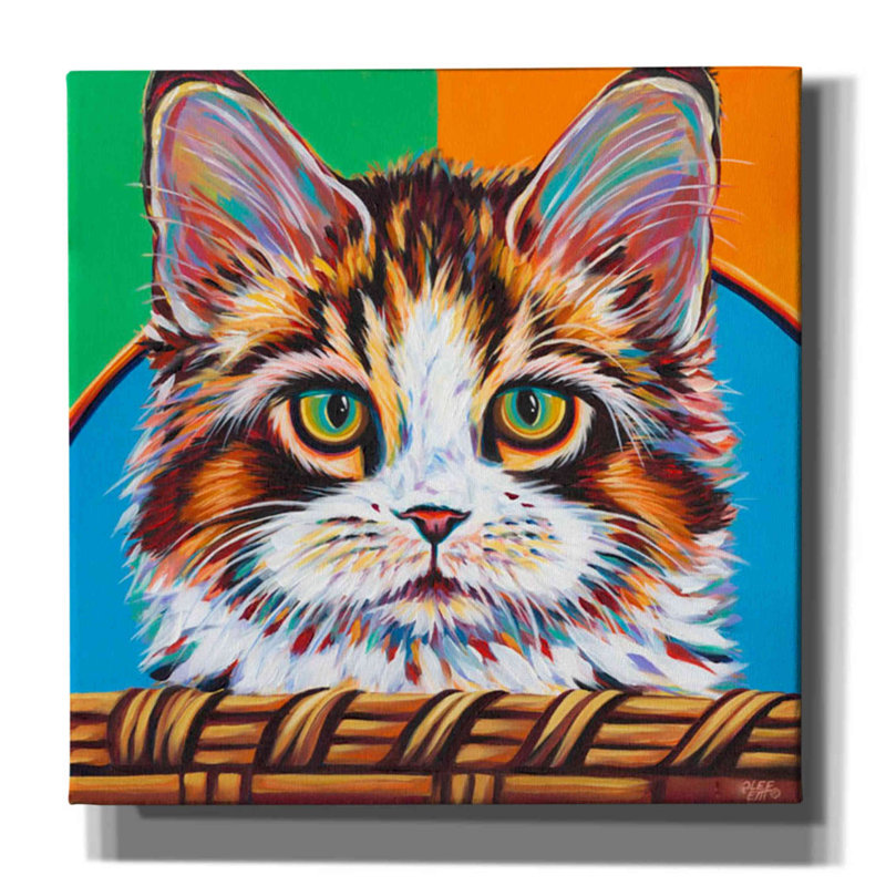 «Kitten in Basket II» par Carolee Vitaletti, art mural sur toile, H 18 po x l 18 po x P 0,75 po